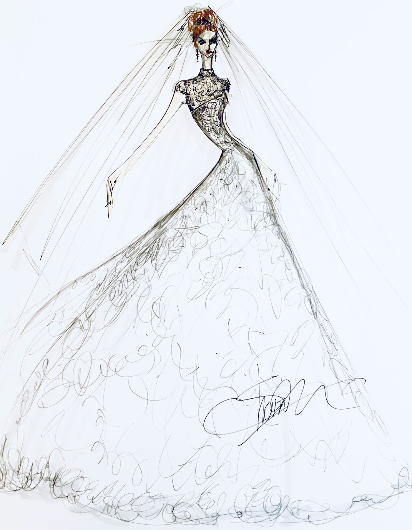 Sharon Cunningham Bride wedding dress fashion illustration