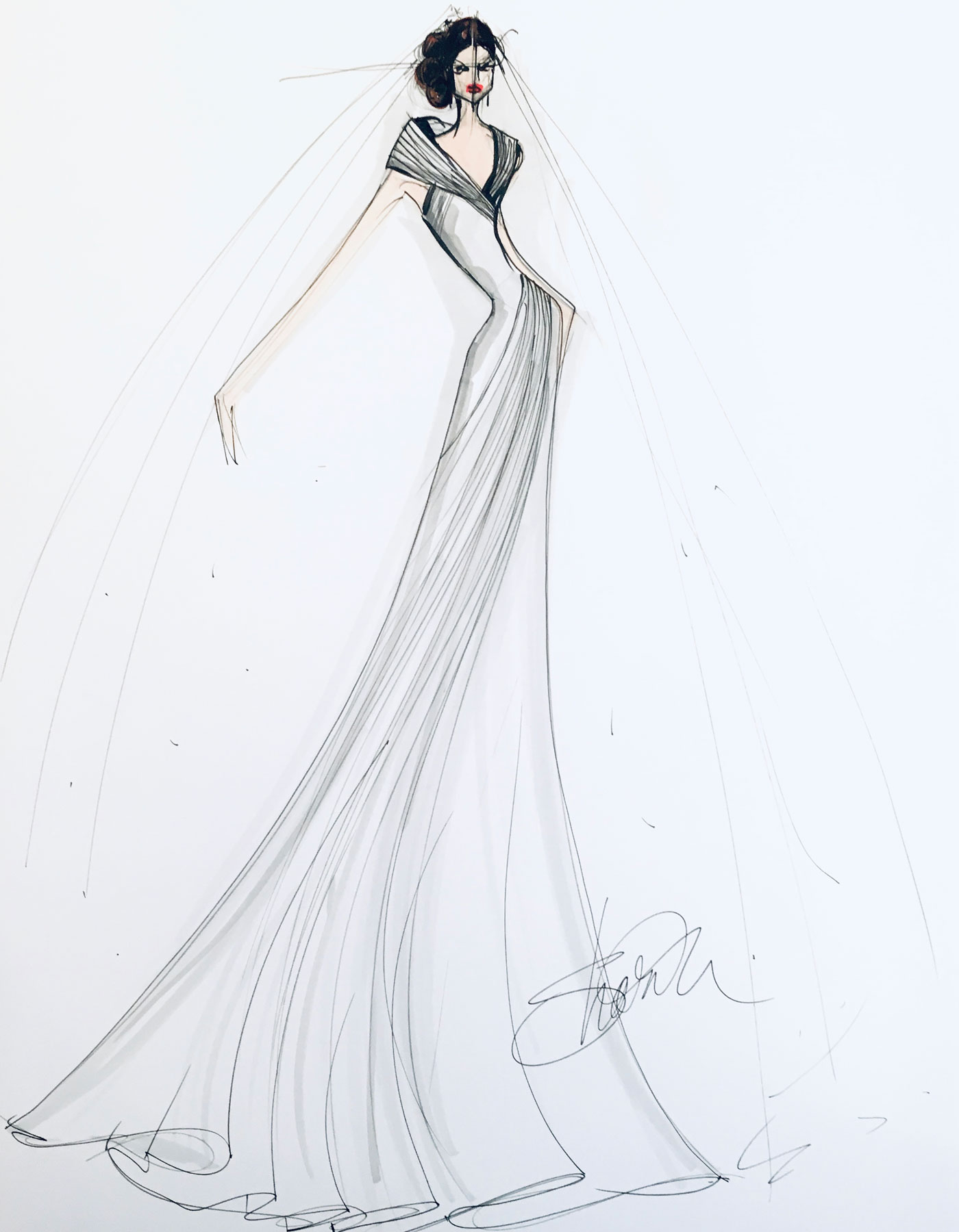 Sharon Cunningham Bride wedding dress fashion illustration