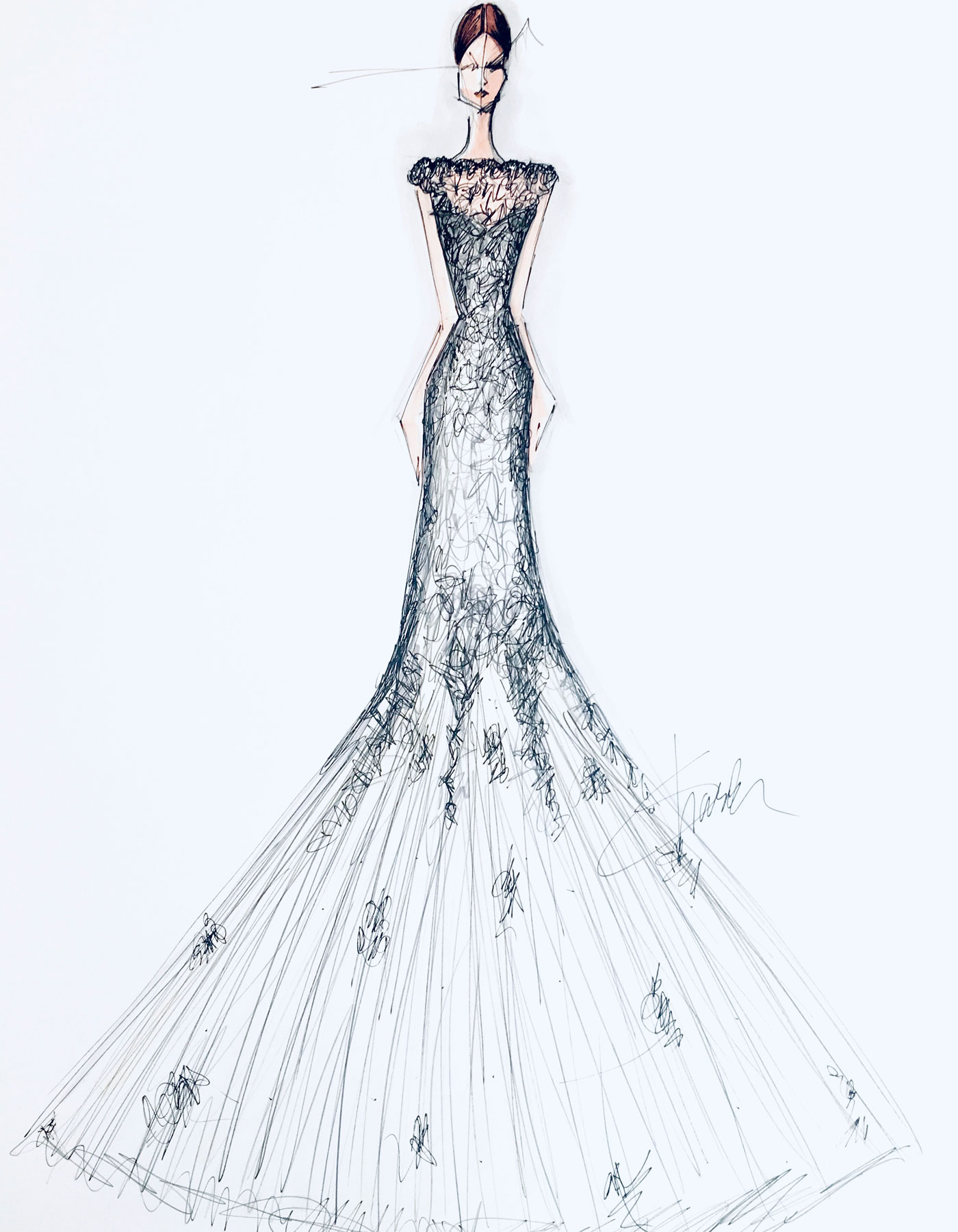 Sharon Cunningham Bride wedding dress fashion illustration