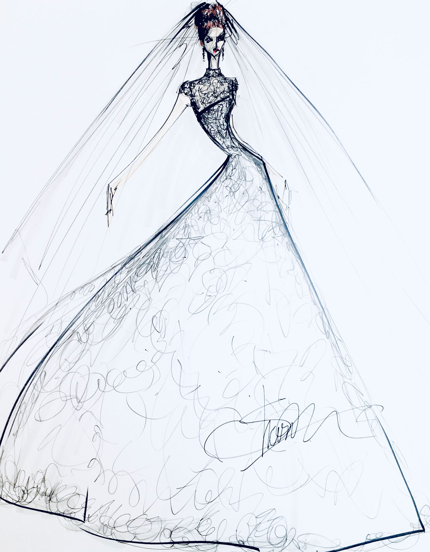 Sharon Cunningham Bride wedding dress fashion illustration