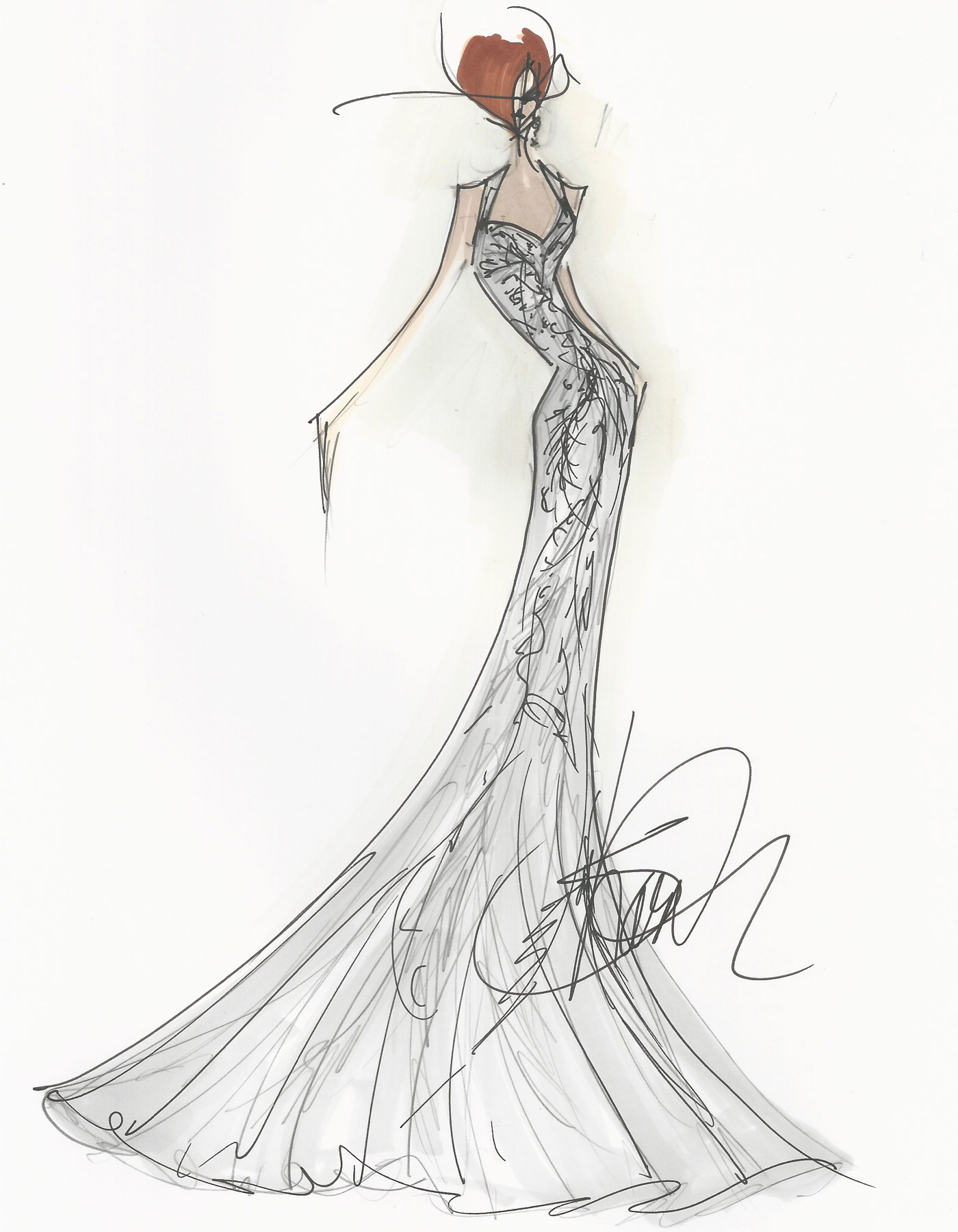 Sharon Cunningham wedding dress fashion illustration